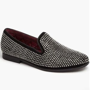 Steve Madden Caviarr Slip-On Silver and Black Studded Loafers Rhinestone Size 9